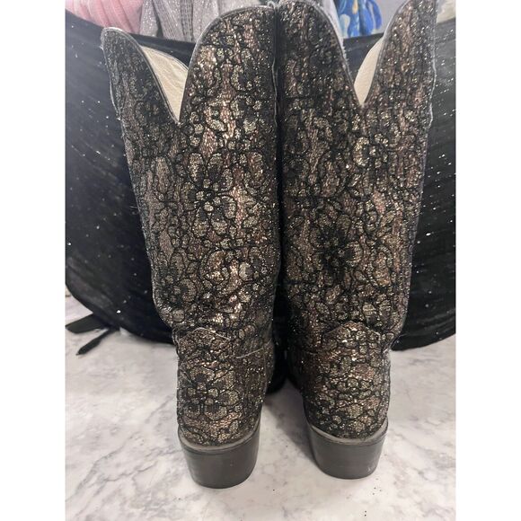 Safari Exotic Leather Boots Hand Made Vintage Women’s Size 8 1/2 Sequins Bling - Picture 6 of 11